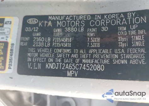 2012 Kia Soul ! z USA, uszkodzony, nr VIN KNDJT2A65C7452080